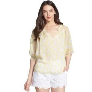 Diane Von Furstenberg Bryn Silk Chiffon Blouse Size 2 Yellow Beige Flowy Top